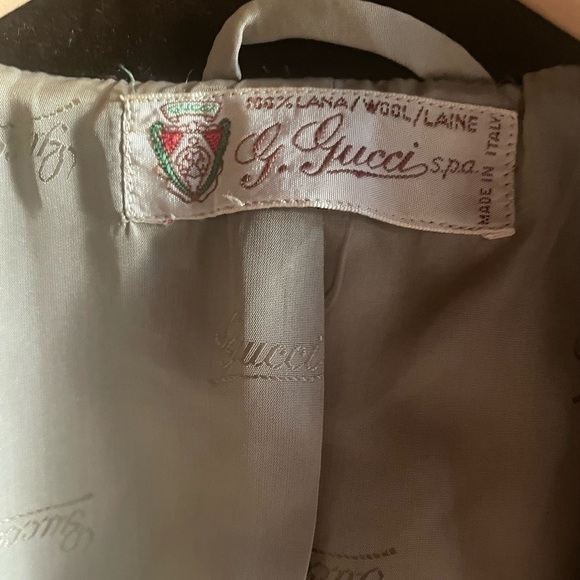 Vintage '80's Gucci Wool Plaid Nubby Tweed Houndstooth Blazer Jacket Velvet Trim - Picture 4 of 9